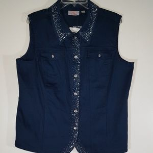 Quaker Factory Rhinestone Studded  Pocket Vest (L)